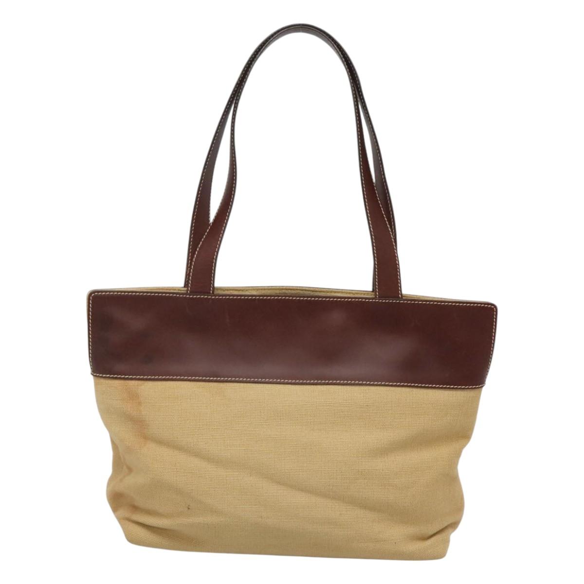 CHANEL COCO Mark Tote Bag Leather Canvas Beige CC Auth 117522