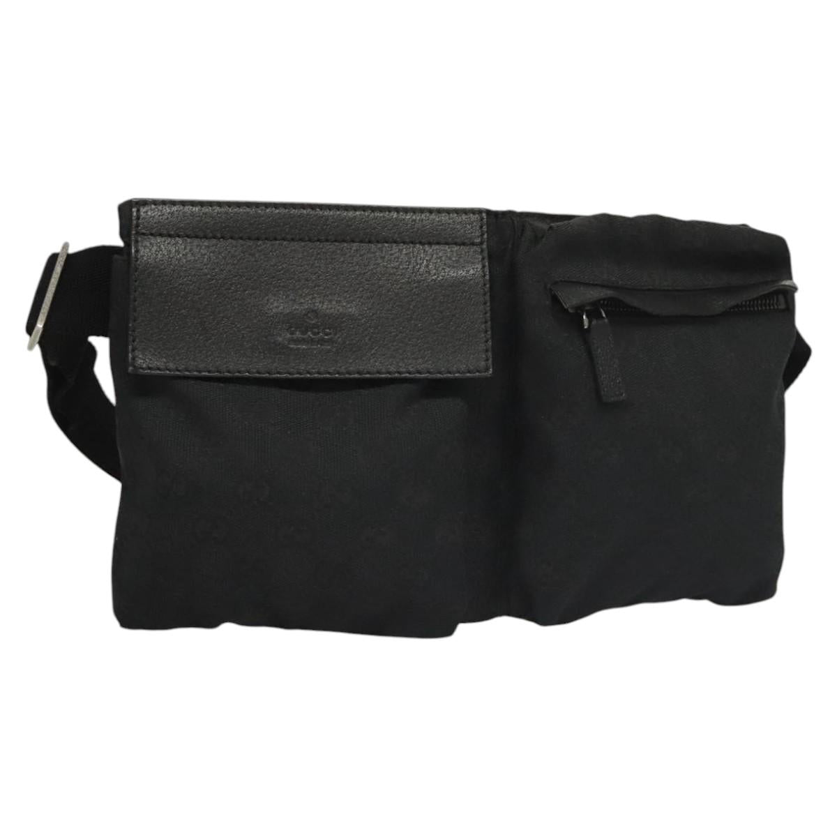 GUCCI GG Canvas Waist bag Black Silver 28566 Auth 117524
