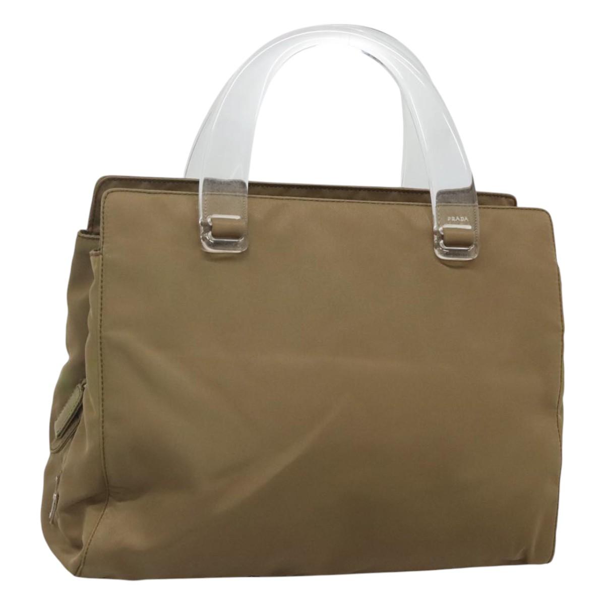 PRADA Hand Bag Nylon Khaki Silver Auth 117534
