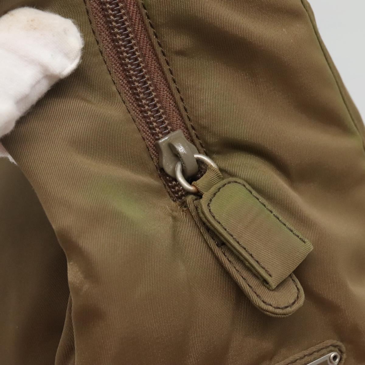 PRADA Hand Bag Nylon Khaki Silver Auth 117534