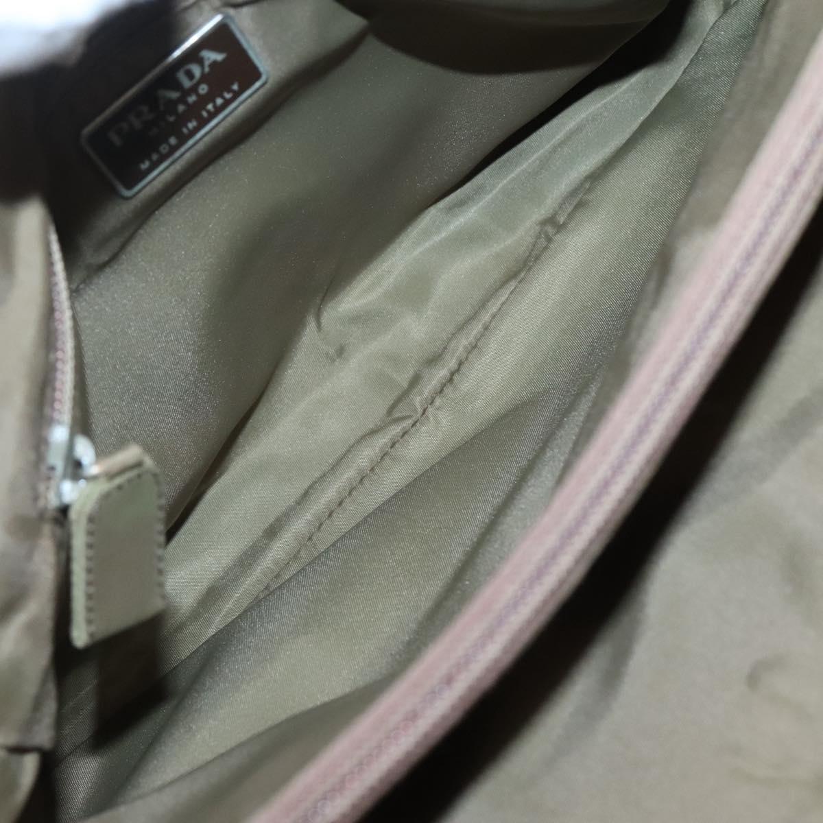 PRADA Hand Bag Nylon Khaki Silver Auth 117534