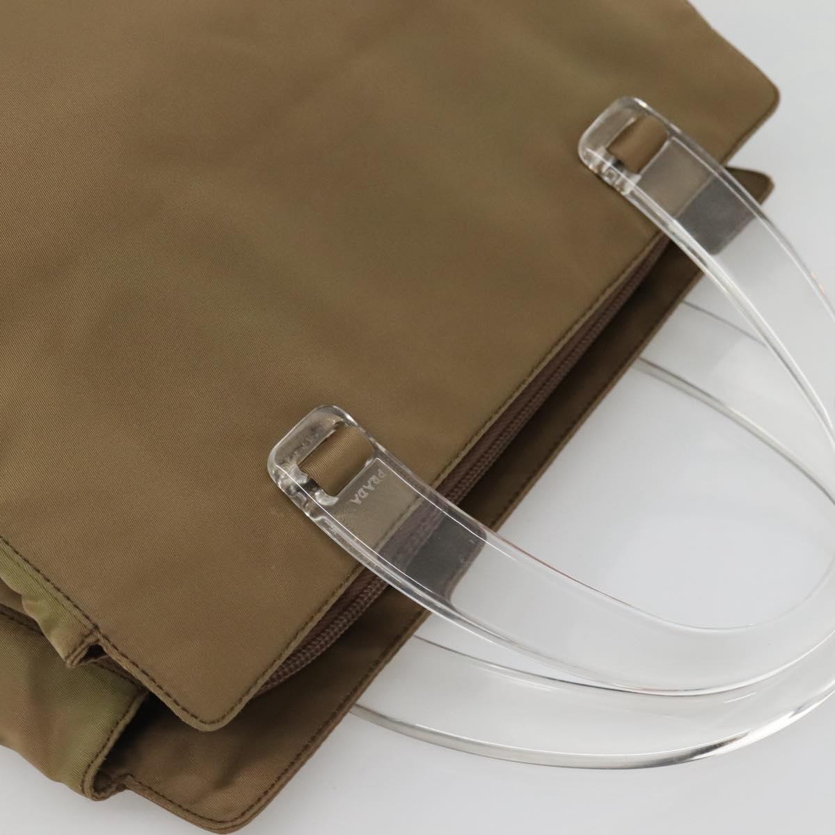 PRADA Hand Bag Nylon Khaki Silver Auth 117534