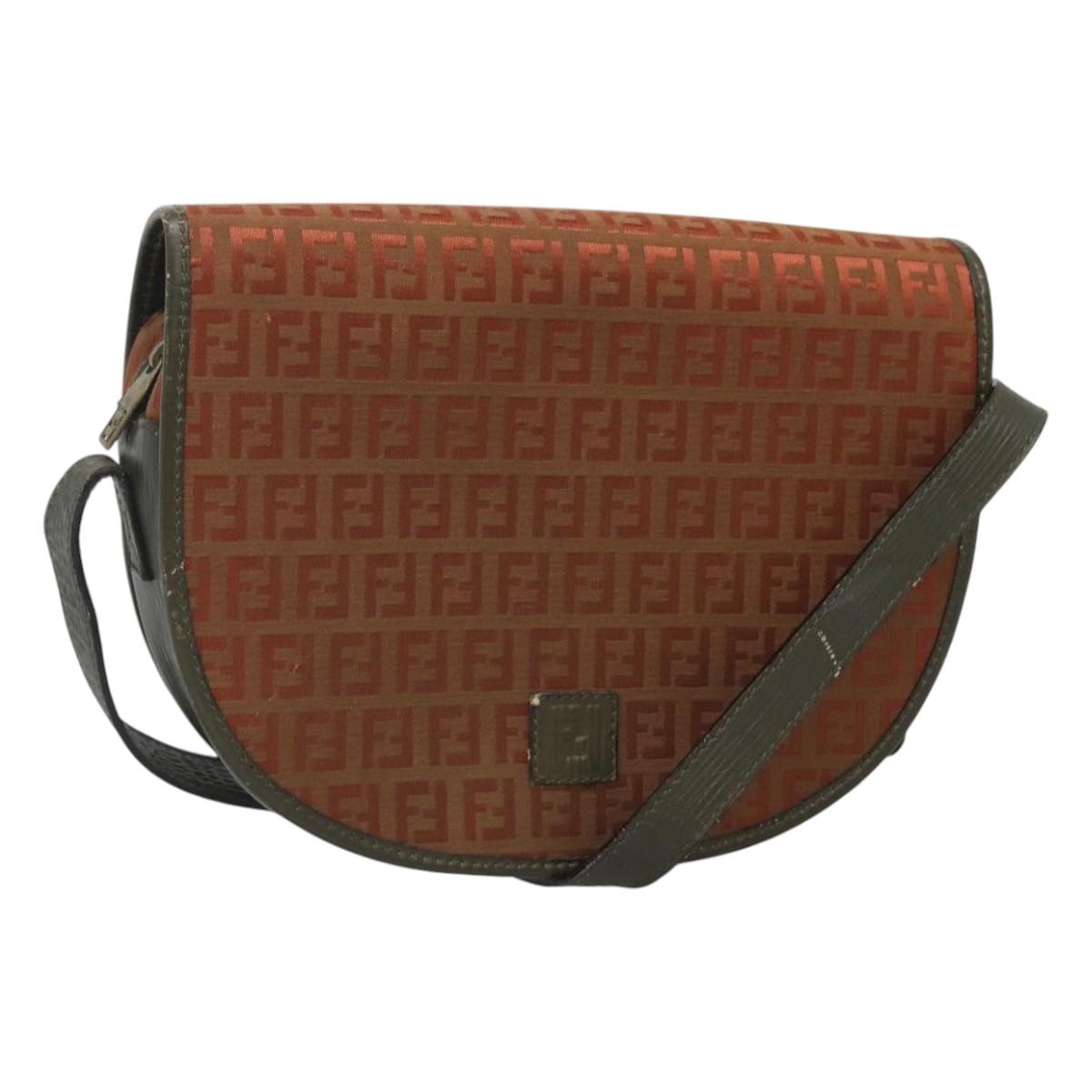FENDI Zucchino Canvas Shoulder Bag Khaki Gold Auth 117538