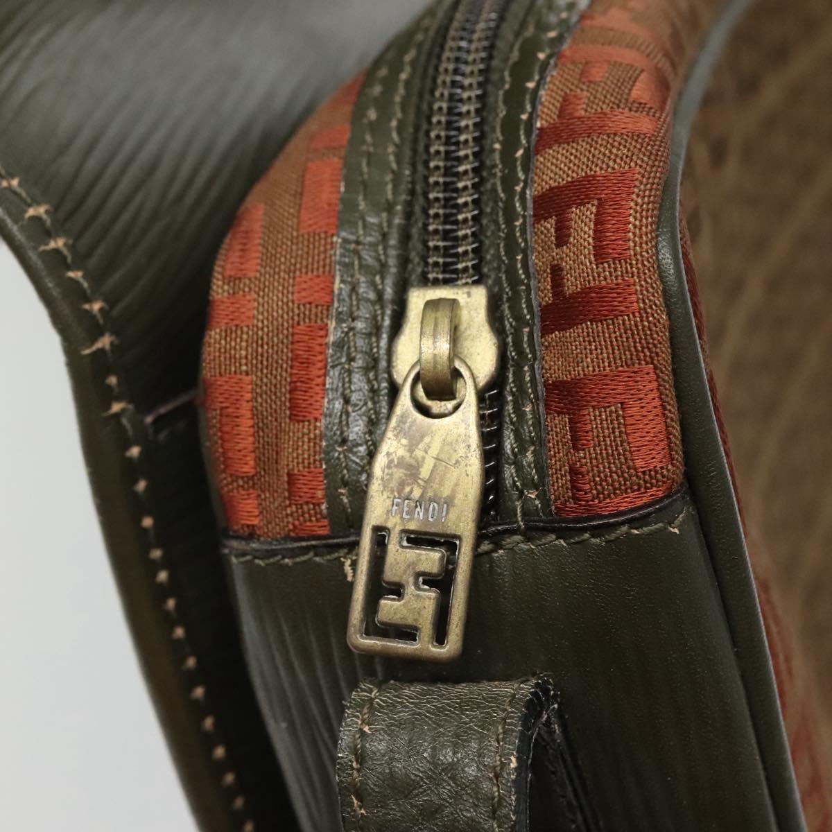 FENDI Zucchino Canvas Shoulder Bag Khaki Gold Auth 117538