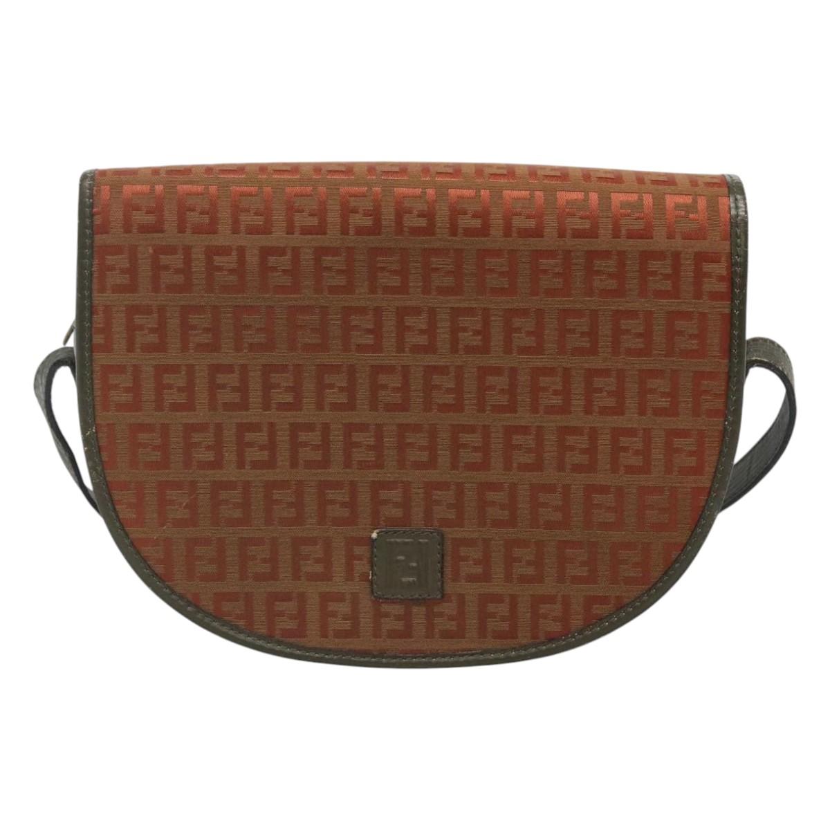 FENDI Zucchino Canvas Shoulder Bag Khaki Gold Auth 117538