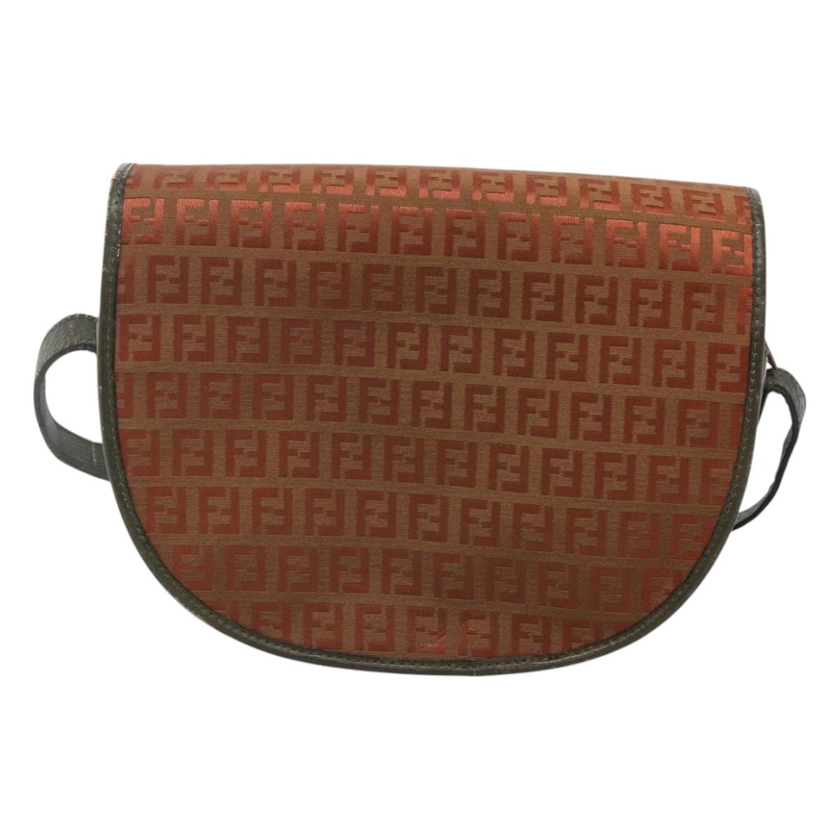 FENDI Zucchino Canvas Shoulder Bag Khaki Gold Auth 117538