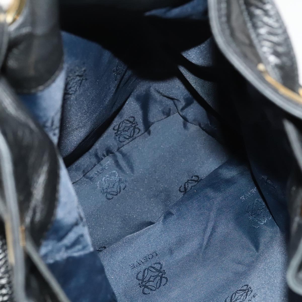 LOEWE Anagram Shoulder Bag Leather Black Gold Auth 117544