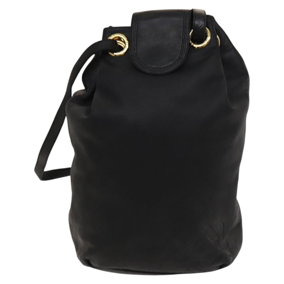 LOEWE Anagram Shoulder Bag Leather Black Gold Auth 117544