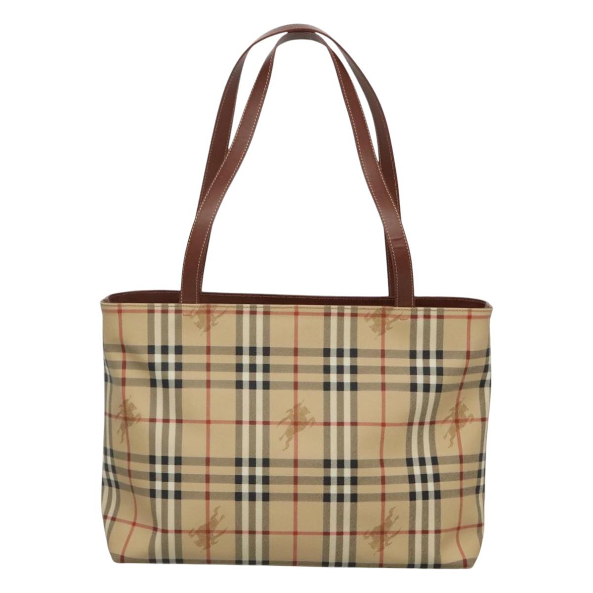 BURBERRY Nova Check Tote Bag PVC Leather Beige Auth 117546A