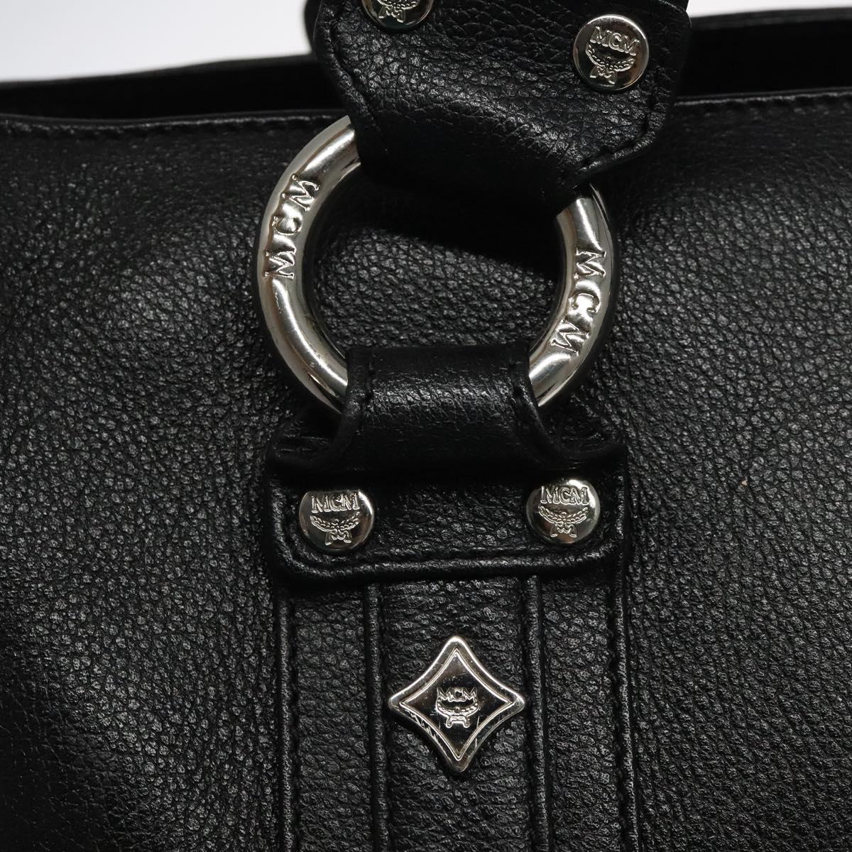 MCM Hand Bag Leather Black Silver Auth 117564