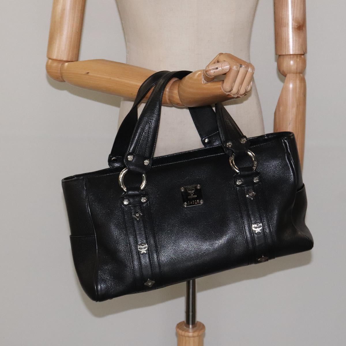 MCM Hand Bag Leather Black Silver Auth 117564