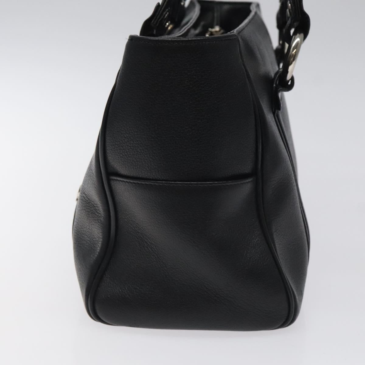 MCM Hand Bag Leather Black Silver Auth 117564