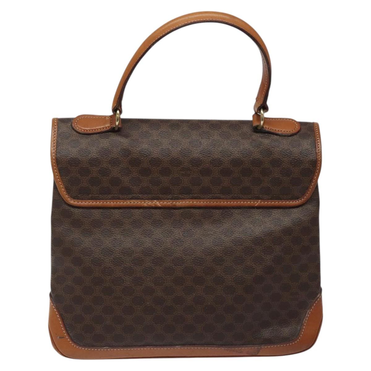 CELINE Macadam Canvas Hand Bag PVC Leather Brown Gold Auth 117574