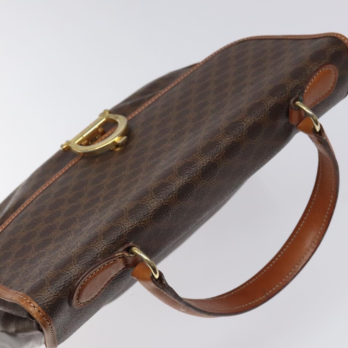 CELINE Macadam Canvas Hand Bag PVC Leather Brown Gold Auth 117574