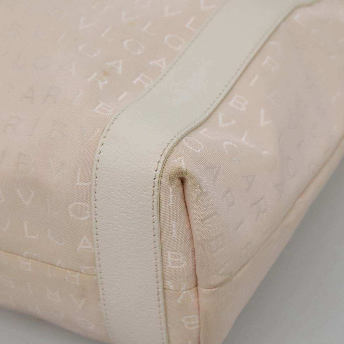 BVLGARI Logo Mania Tote Bag Canvas Pink White Silver Auth 117578