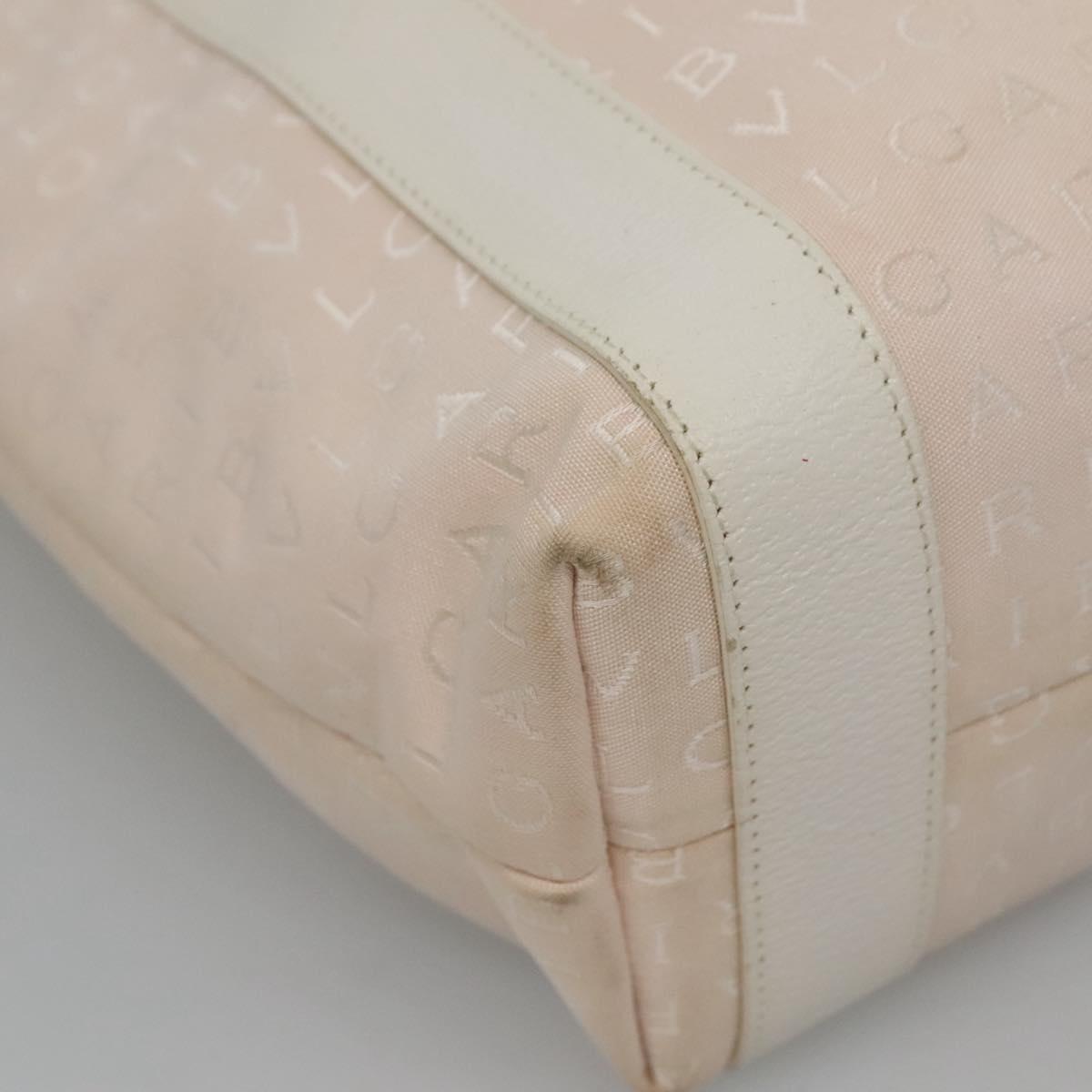 BVLGARI Logo Mania Tote Bag Canvas Pink White Silver Auth 117578