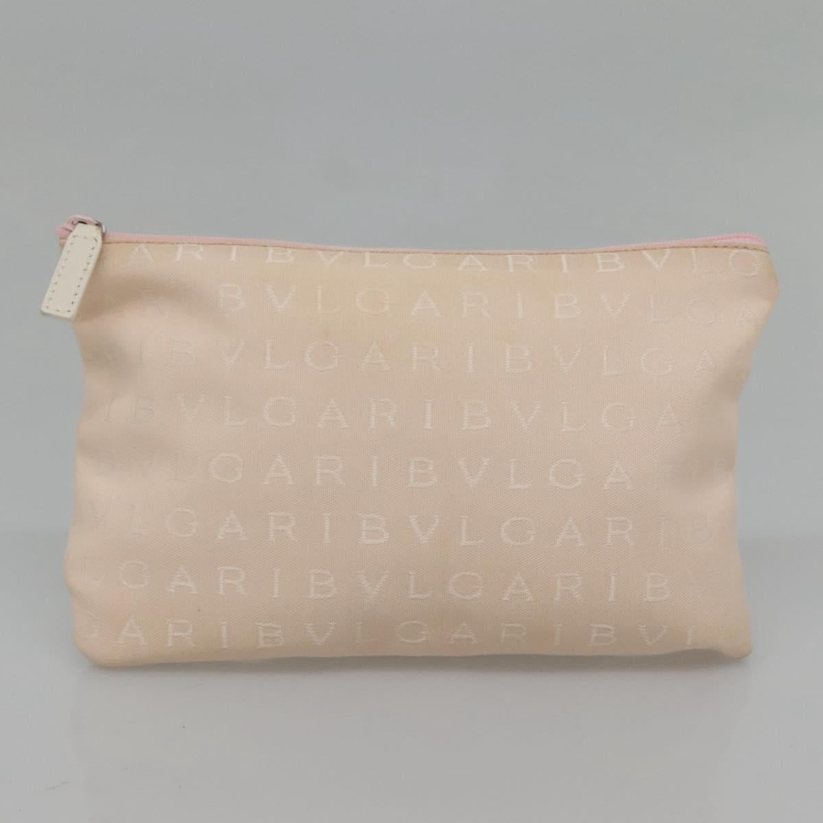 BVLGARI Logo Mania Tote Bag Canvas Pink White Silver Auth 117578