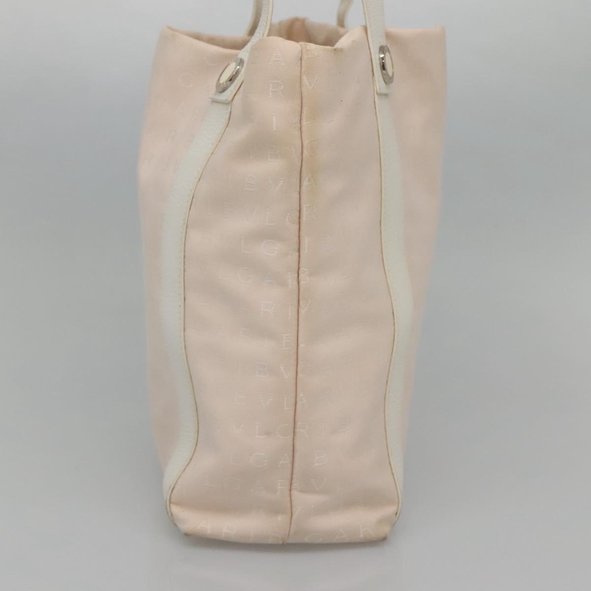 BVLGARI Logo Mania Tote Bag Canvas Pink White Silver Auth 117578