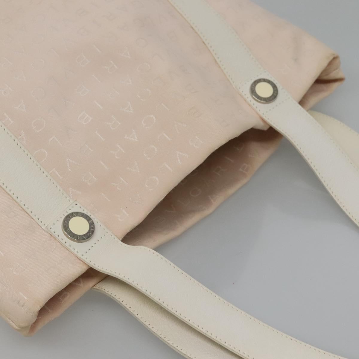BVLGARI Logo Mania Tote Bag Canvas Pink White Silver Auth 117578