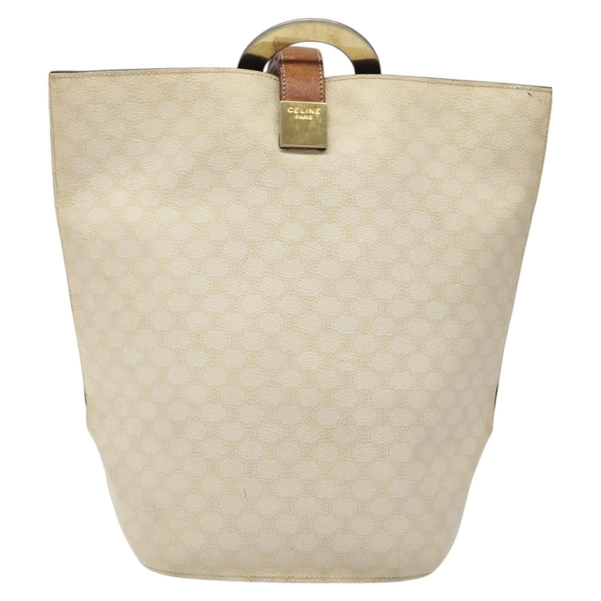 CELINE Macadam Canvas Circle Shoulder Bag PVC Leather White Auth 117579