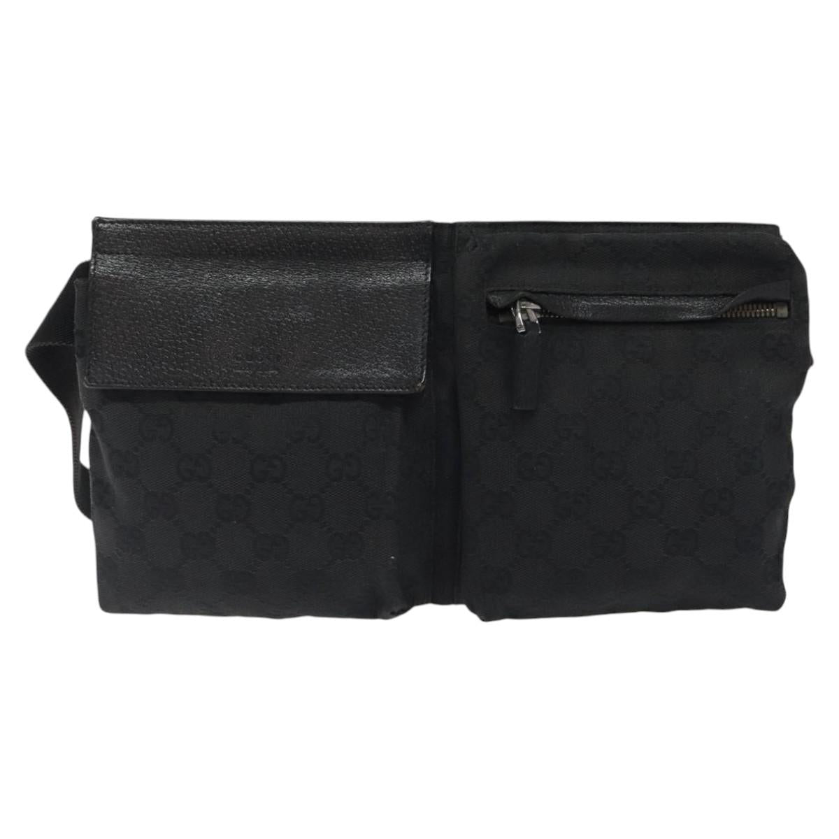 GUCCI GG Canvas Waist bag Black Silver 28566 Auth 117582