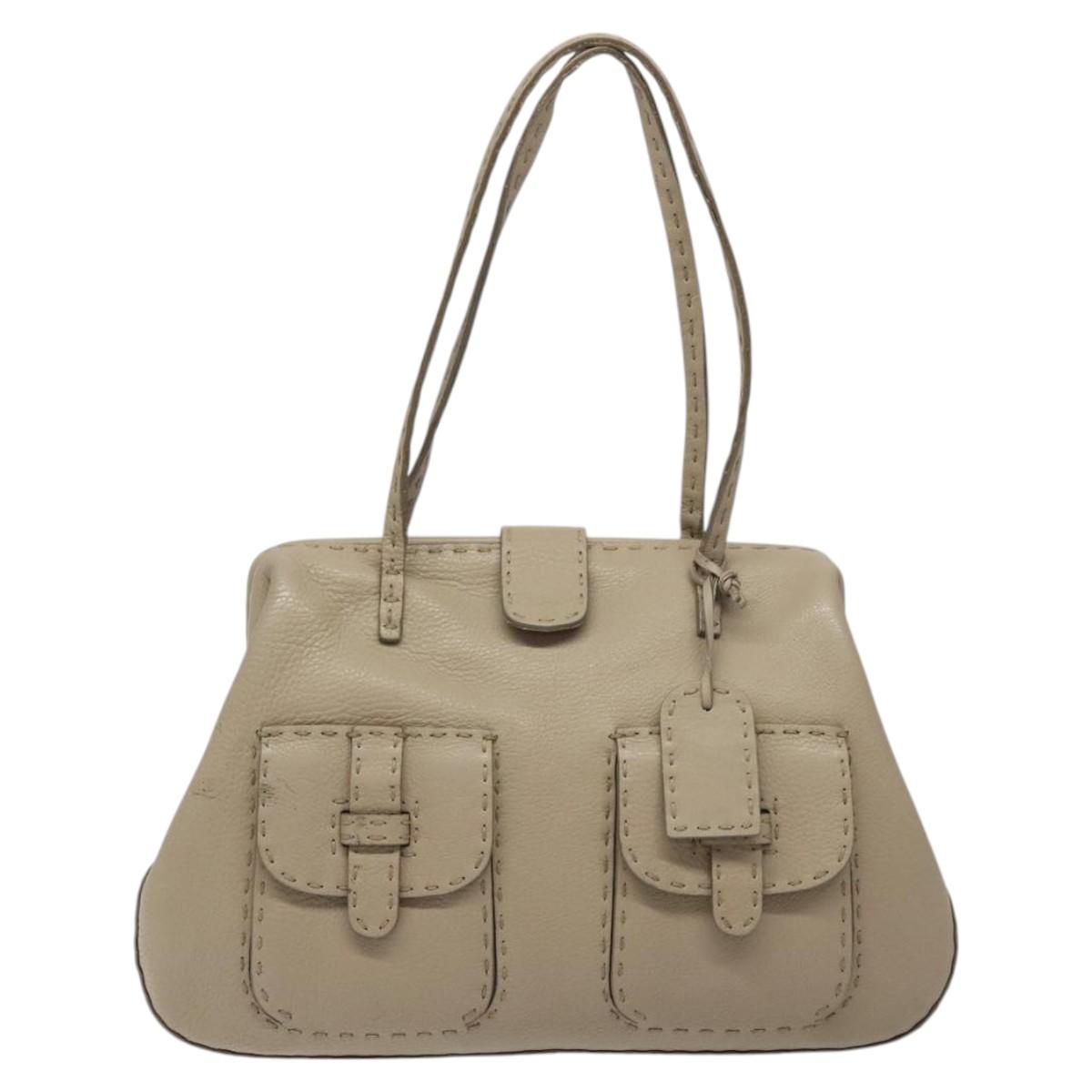 FENDI Celeria Tote Bag Leather Beige Auth 117585
