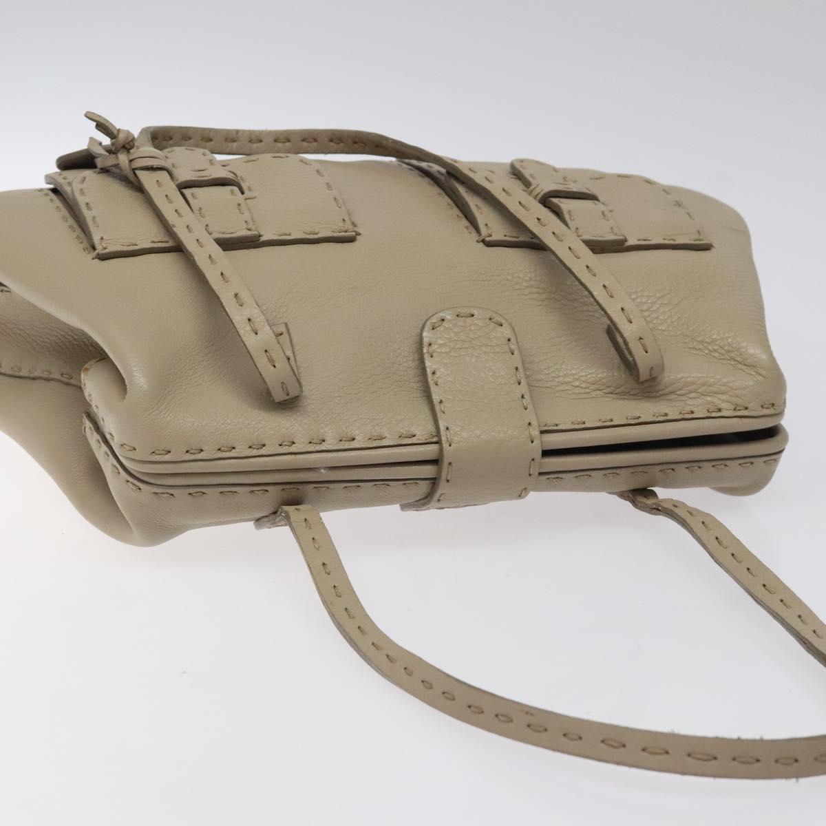 FENDI Celeria Tote Bag Leather Beige Auth 117585