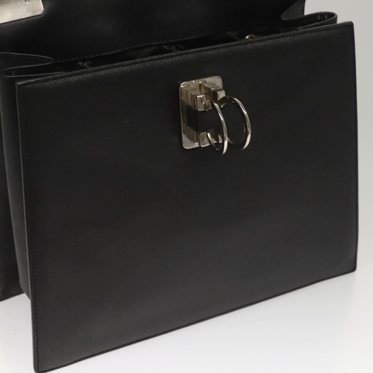 Salvatore Ferragamo Gancini Hand Bag Leather Black Silver Auth 117589