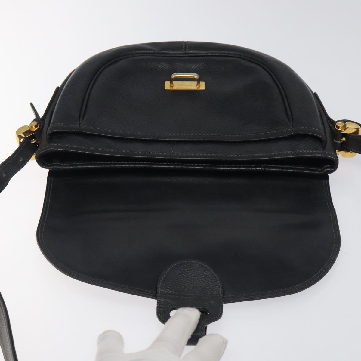 LOEWE Anagram Shoulder Bag Leather Black Gold Auth 117596
