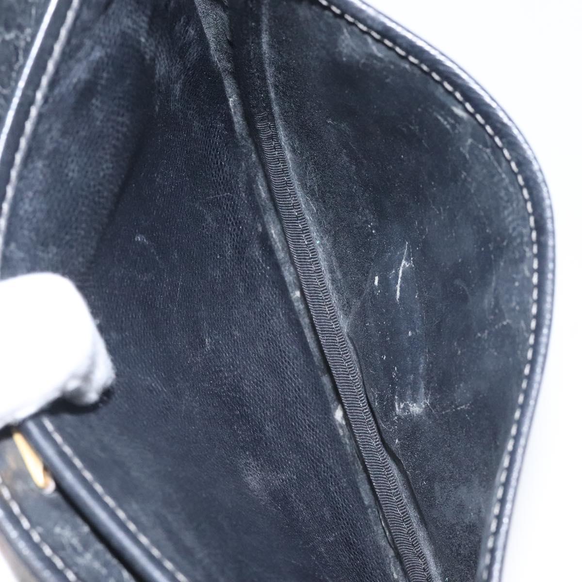 LOEWE Anagram Shoulder Bag Leather Black Gold Auth 117596