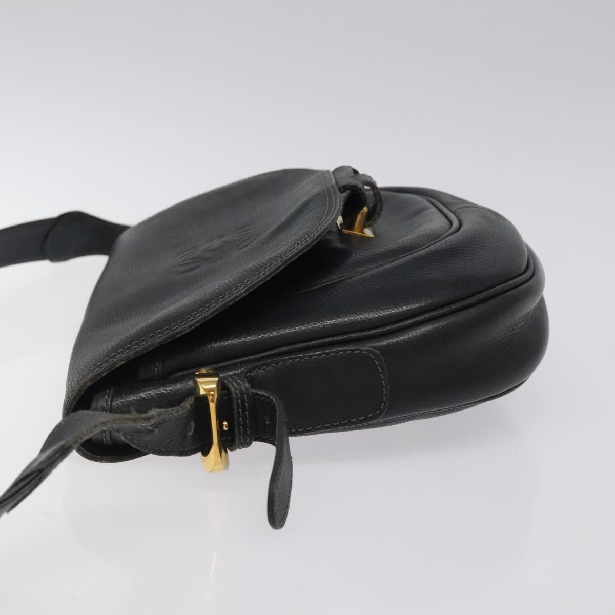 LOEWE Anagram Shoulder Bag Leather Black Gold Auth 117596