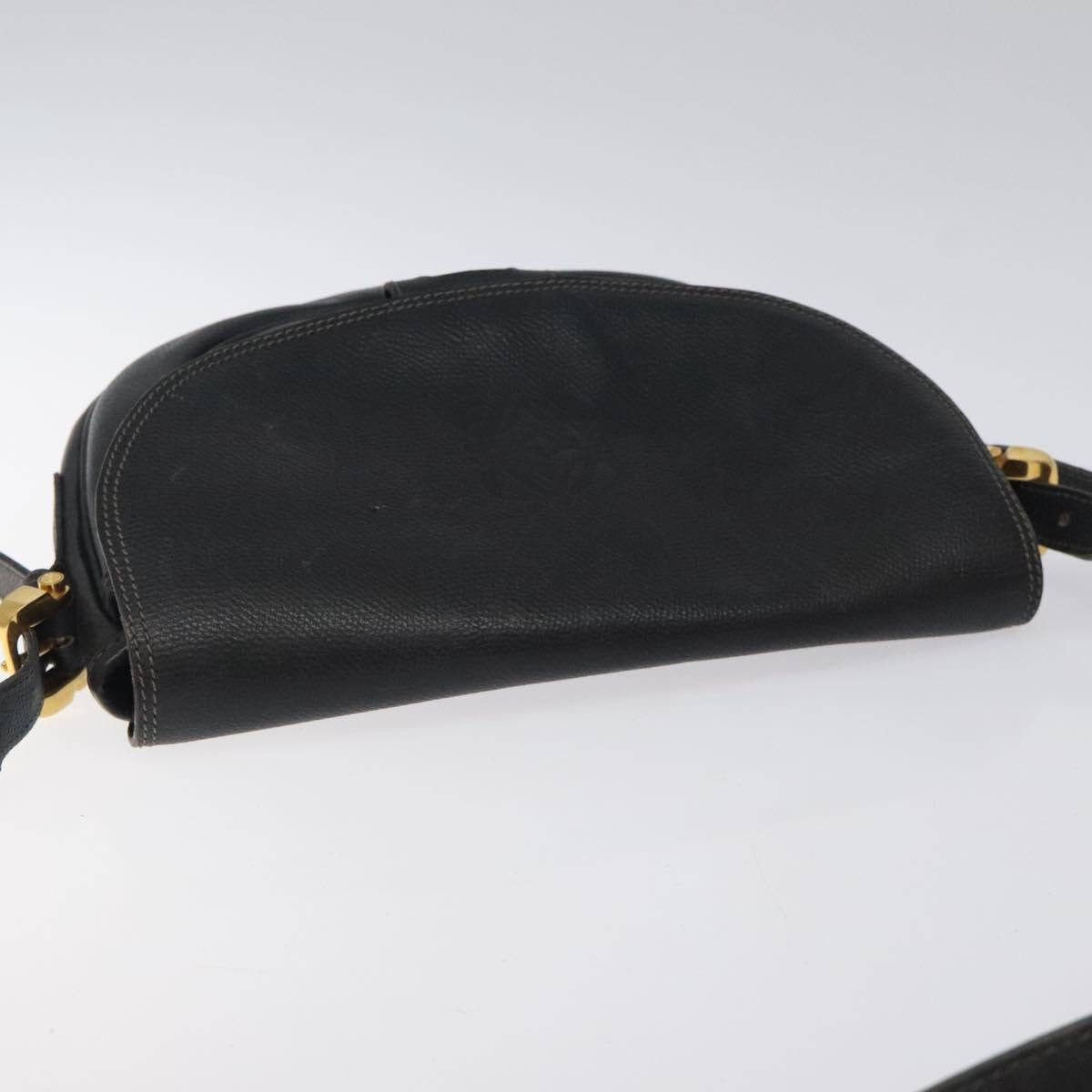 LOEWE Anagram Shoulder Bag Leather Black Gold Auth 117596