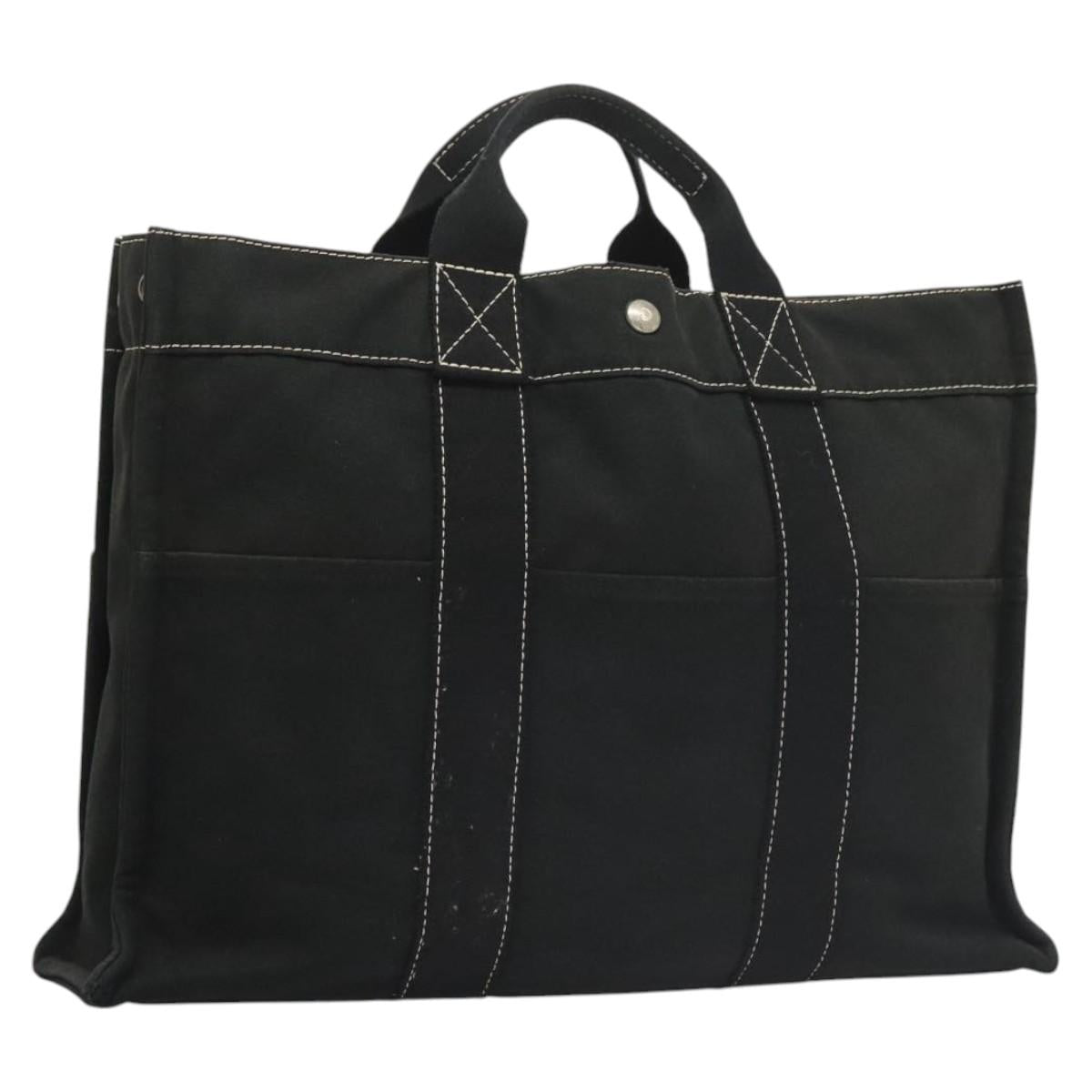 HERMES Deauville MM Tote Bag Canvas Black Silver Auth 117605