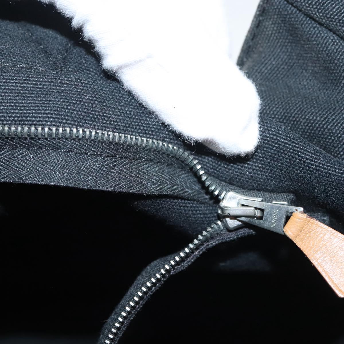 HERMES Deauville MM Tote Bag Canvas Black Silver Auth 117605