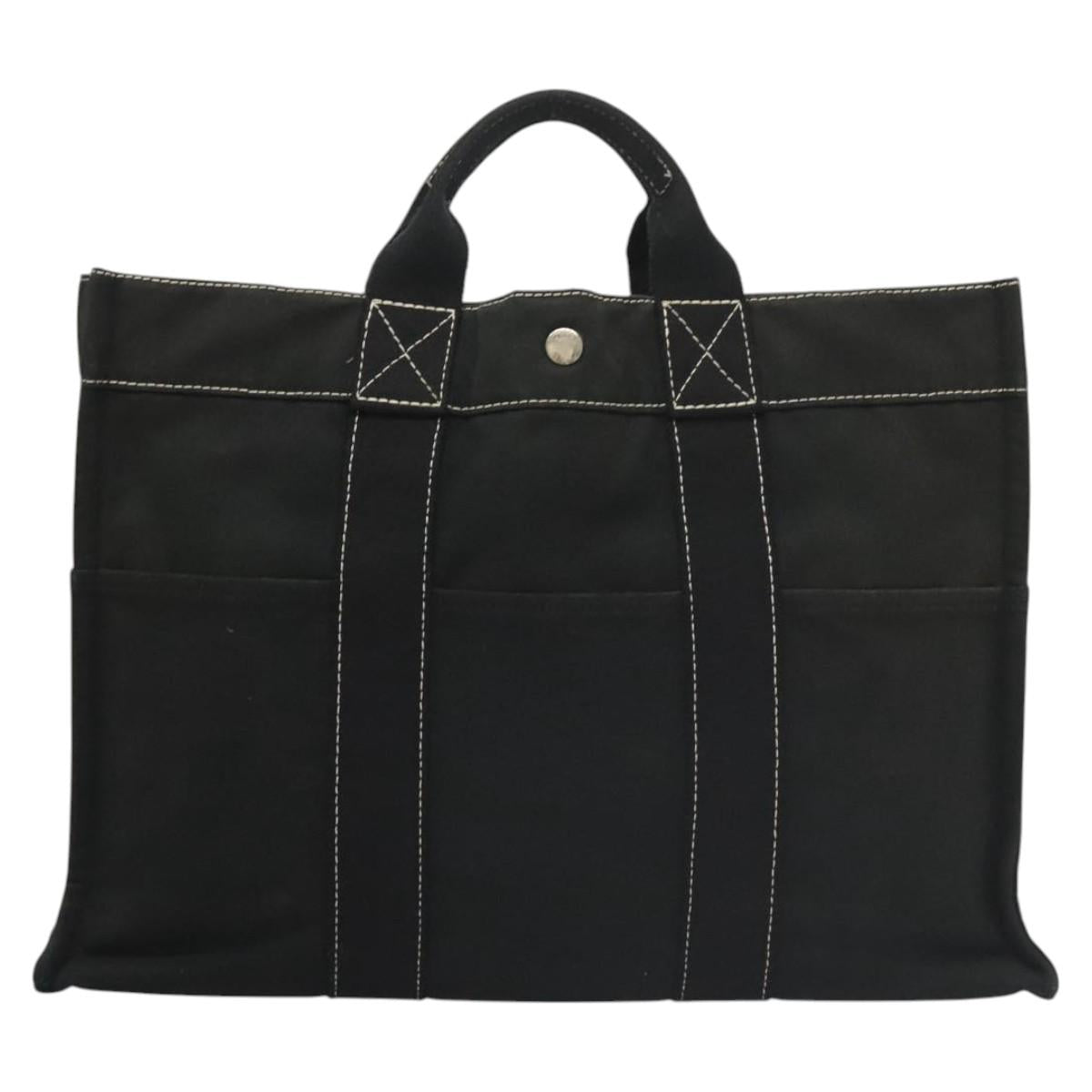 HERMES Deauville MM Tote Bag Canvas Black Silver Auth 117605