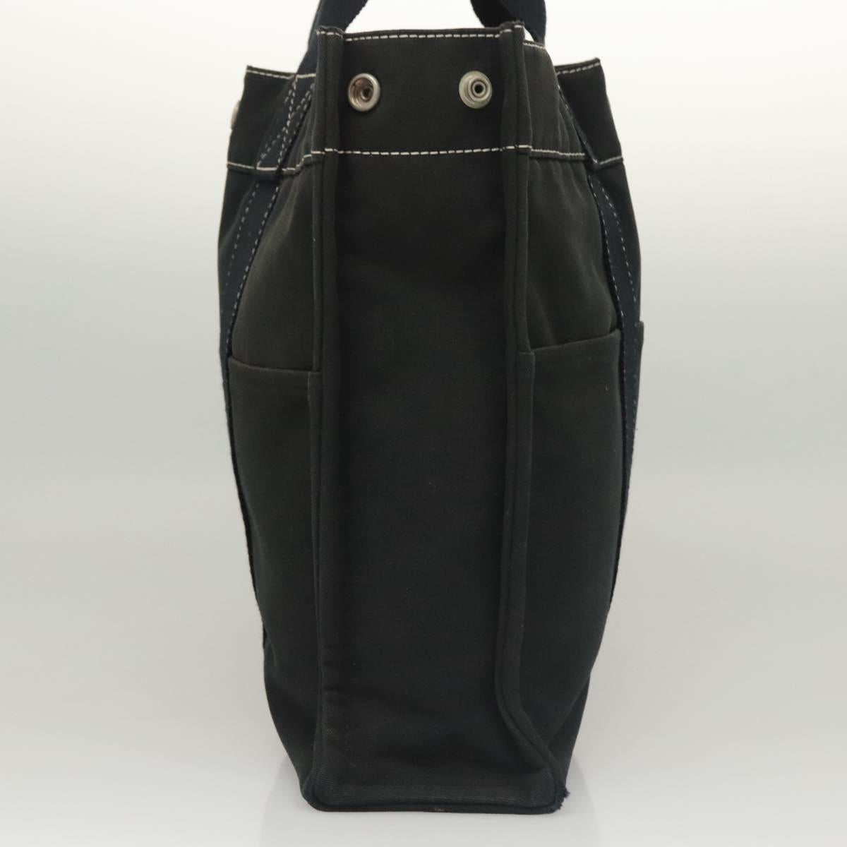HERMES Deauville MM Tote Bag Canvas Black Silver Auth 117605