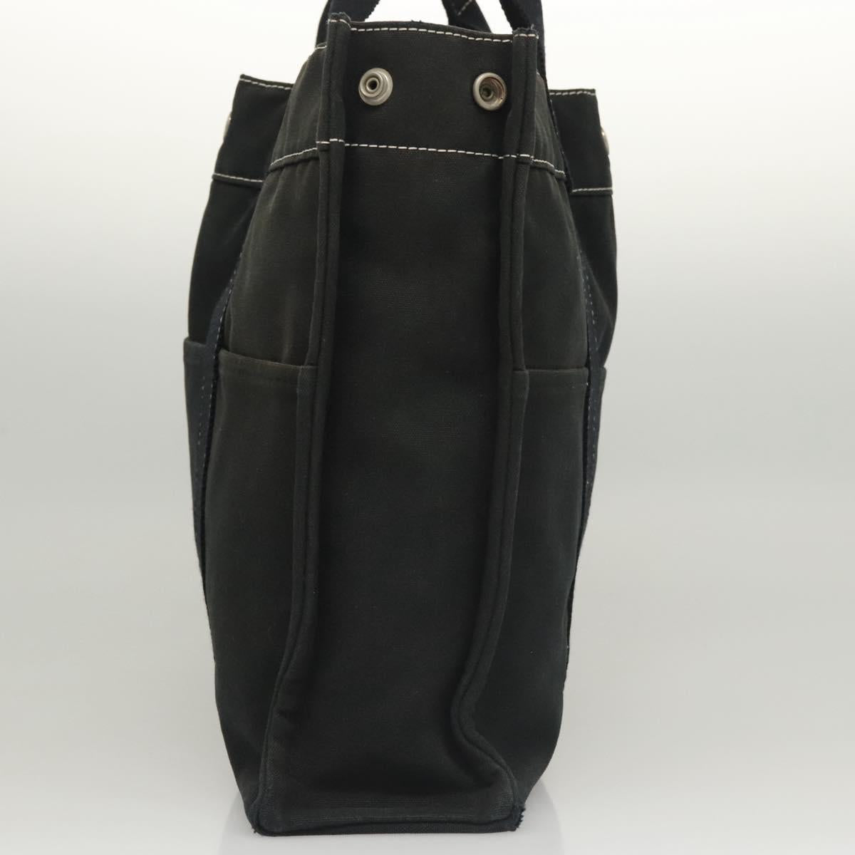 HERMES Deauville MM Tote Bag Canvas Black Silver Auth 117605