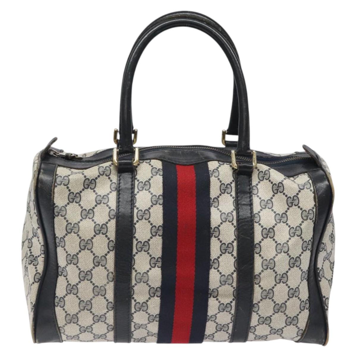 GUCCI GG Supreme Sherry Line Hand Bag PVC Old model Navy Red Auth 117607