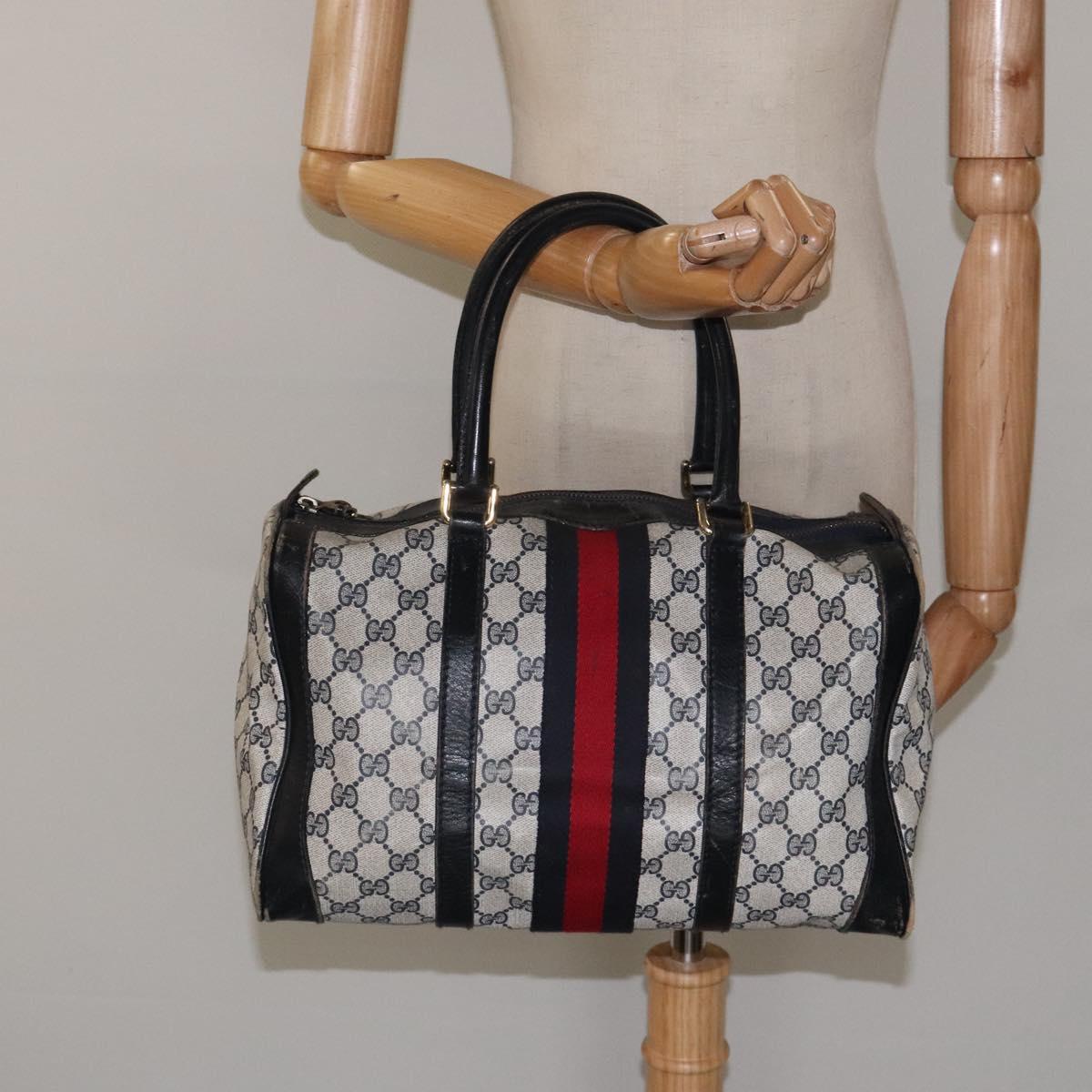 GUCCI GG Supreme Sherry Line Hand Bag PVC Old model Navy Red Auth 117607