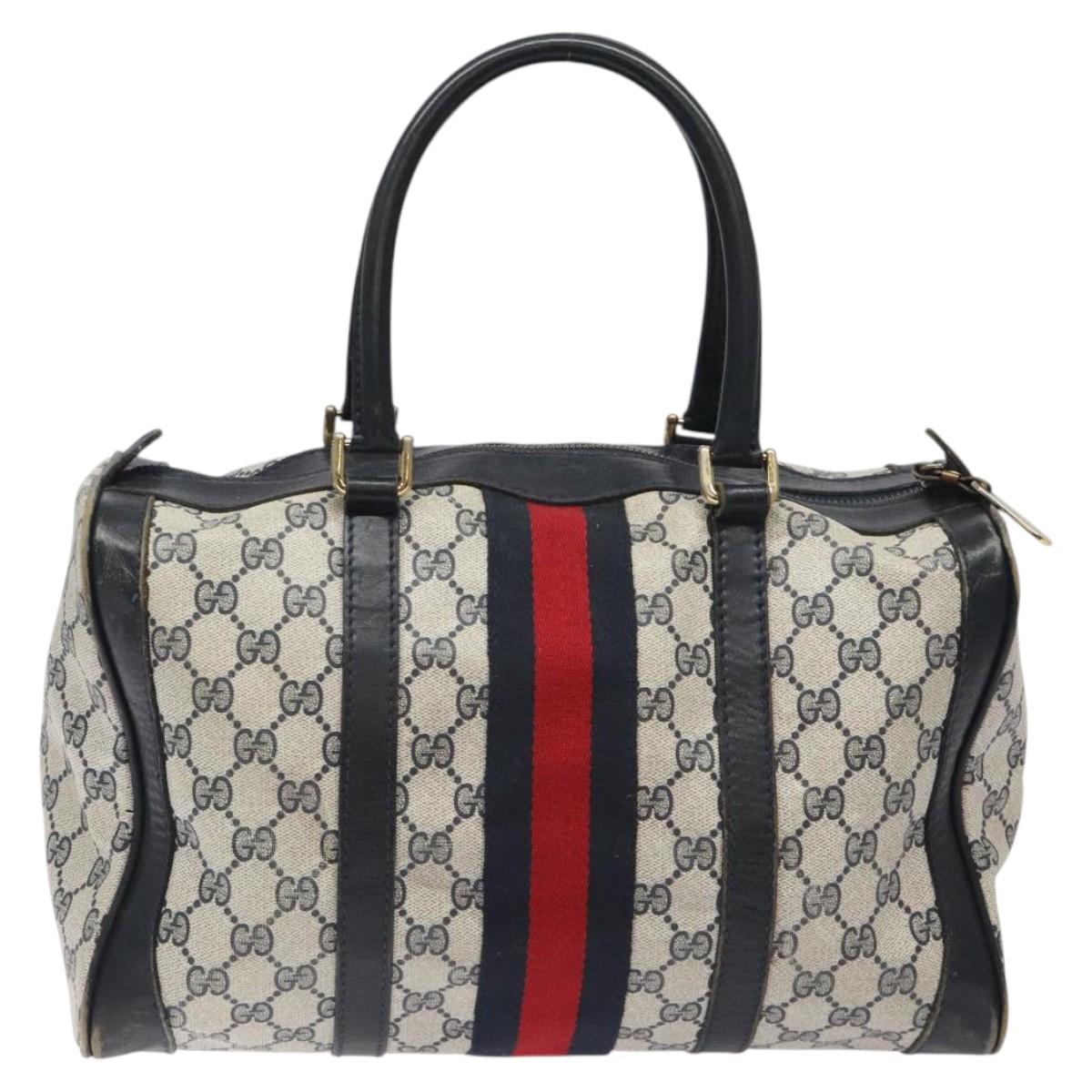 GUCCI GG Supreme Sherry Line Hand Bag PVC Old model Navy Red Auth 117607