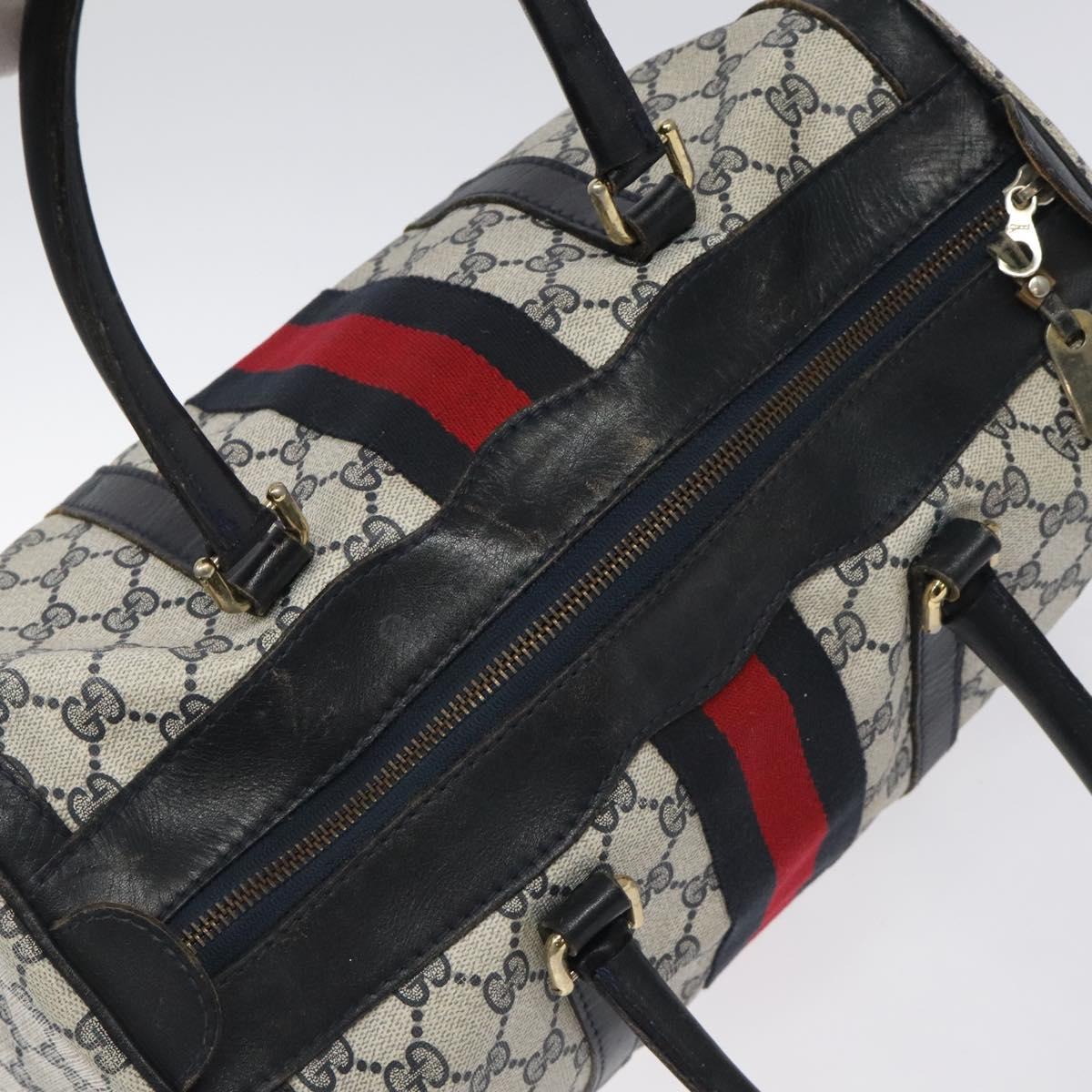 GUCCI GG Supreme Sherry Line Hand Bag PVC Old model Navy Red Auth 117607