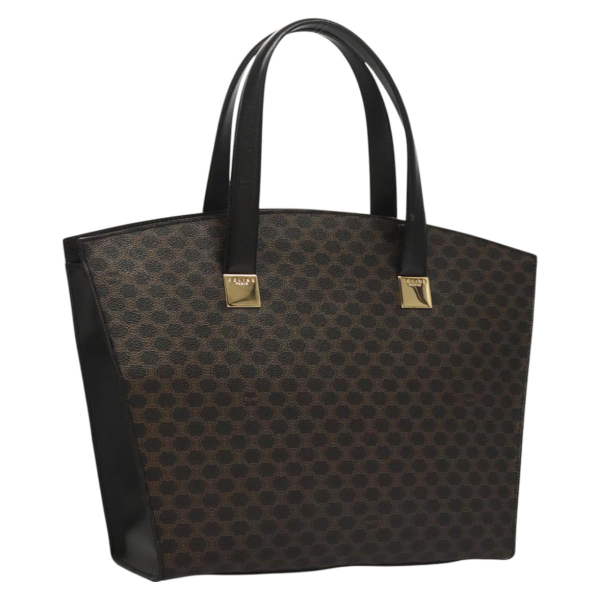 CELINE Macadam Canvas Hand Bag PVC Leather Brown Gold Auth 117630