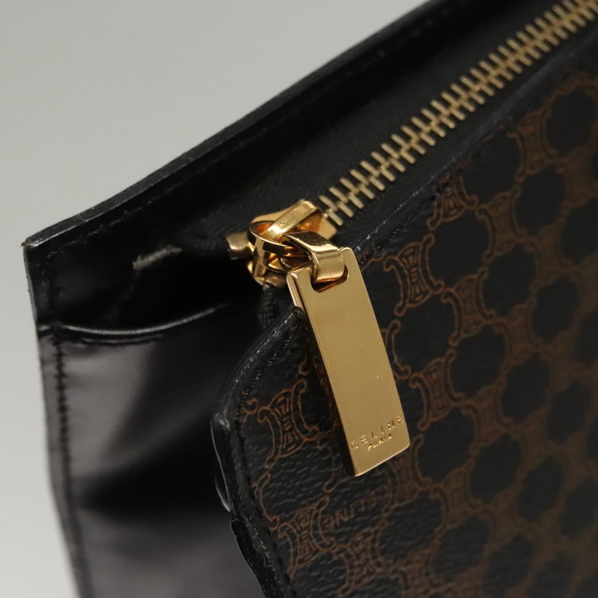 CELINE Macadam Canvas Hand Bag PVC Leather Brown Gold Auth 117630