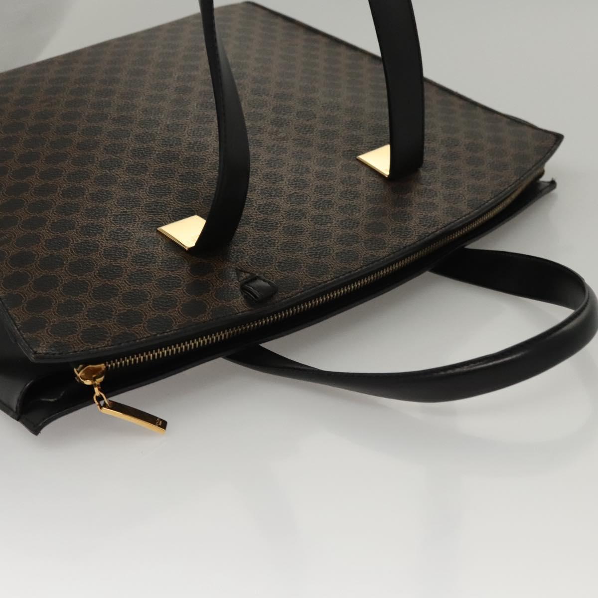 CELINE Macadam Canvas Hand Bag PVC Leather Brown Gold Auth 117630