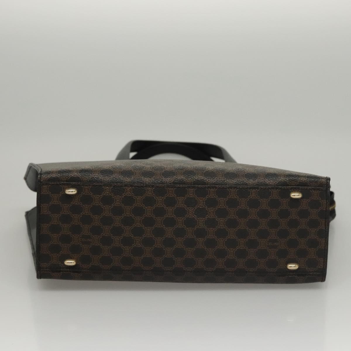 CELINE Macadam Canvas Hand Bag PVC Leather Brown Gold Auth 117630