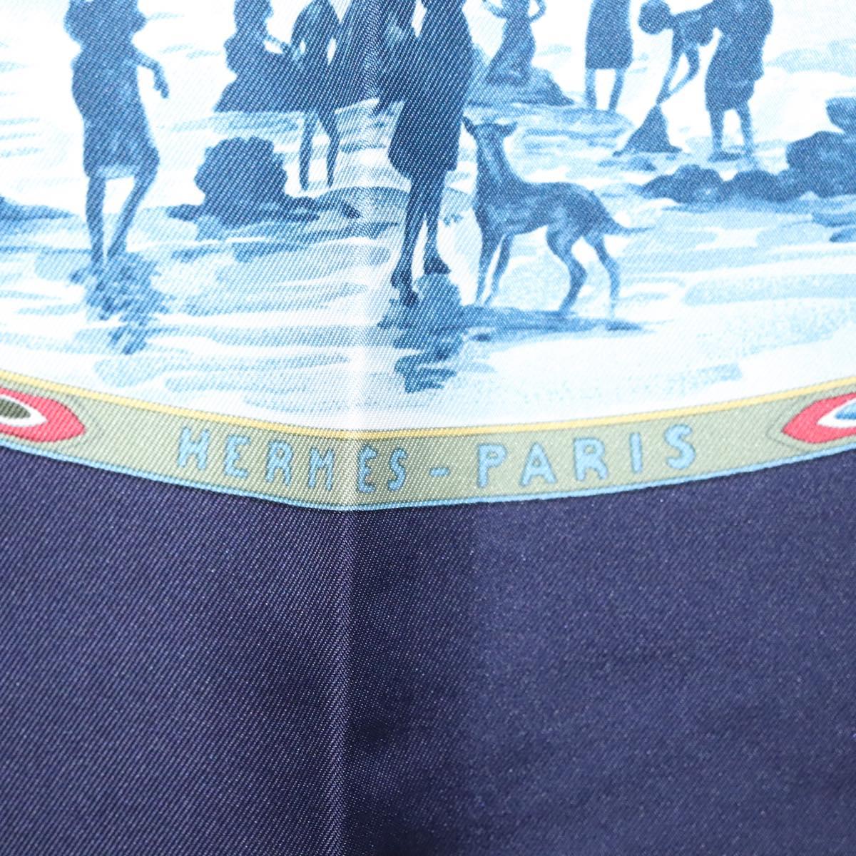 HERMES Carre 90 Scarf CAVALIERS PEULS Silk Navy Auth 117653