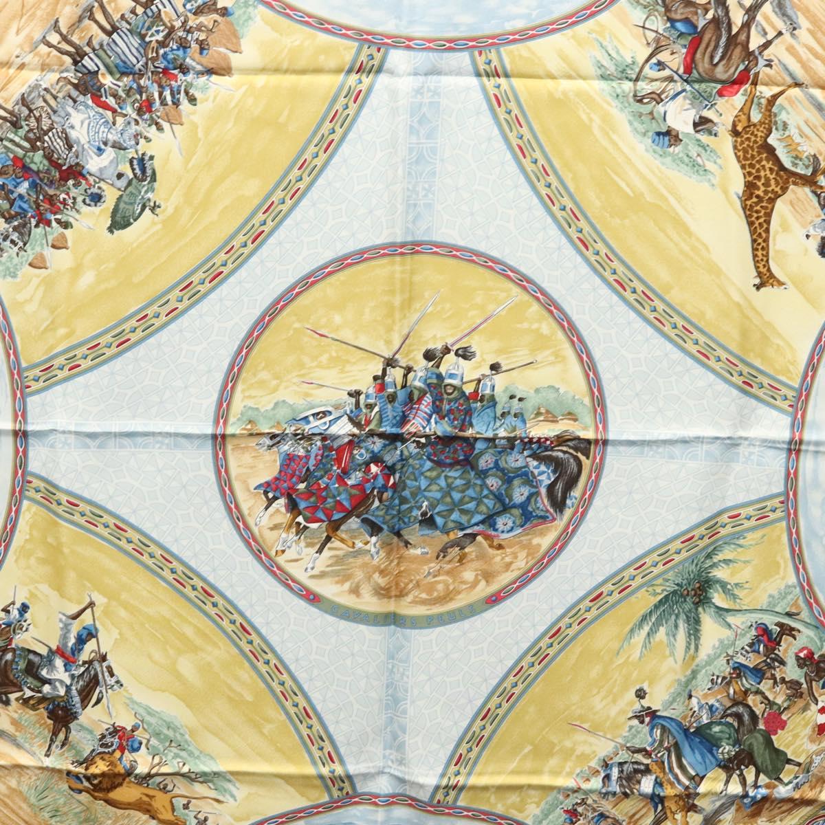 HERMES Carre 90 Scarf CAVALIERS PEULS Silk Navy Auth 117653