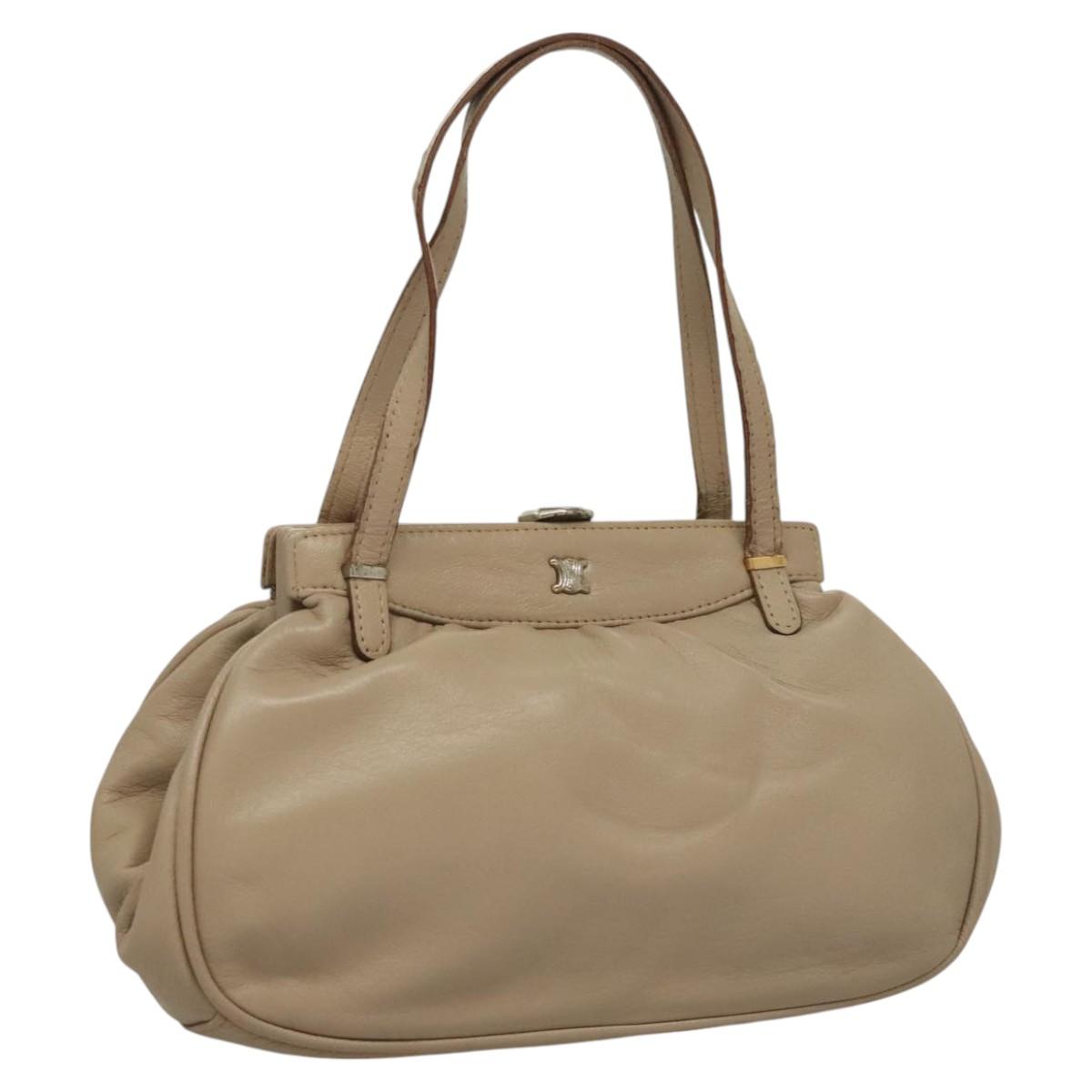 CELINE Hand Bag Leather Beige Auth 117663