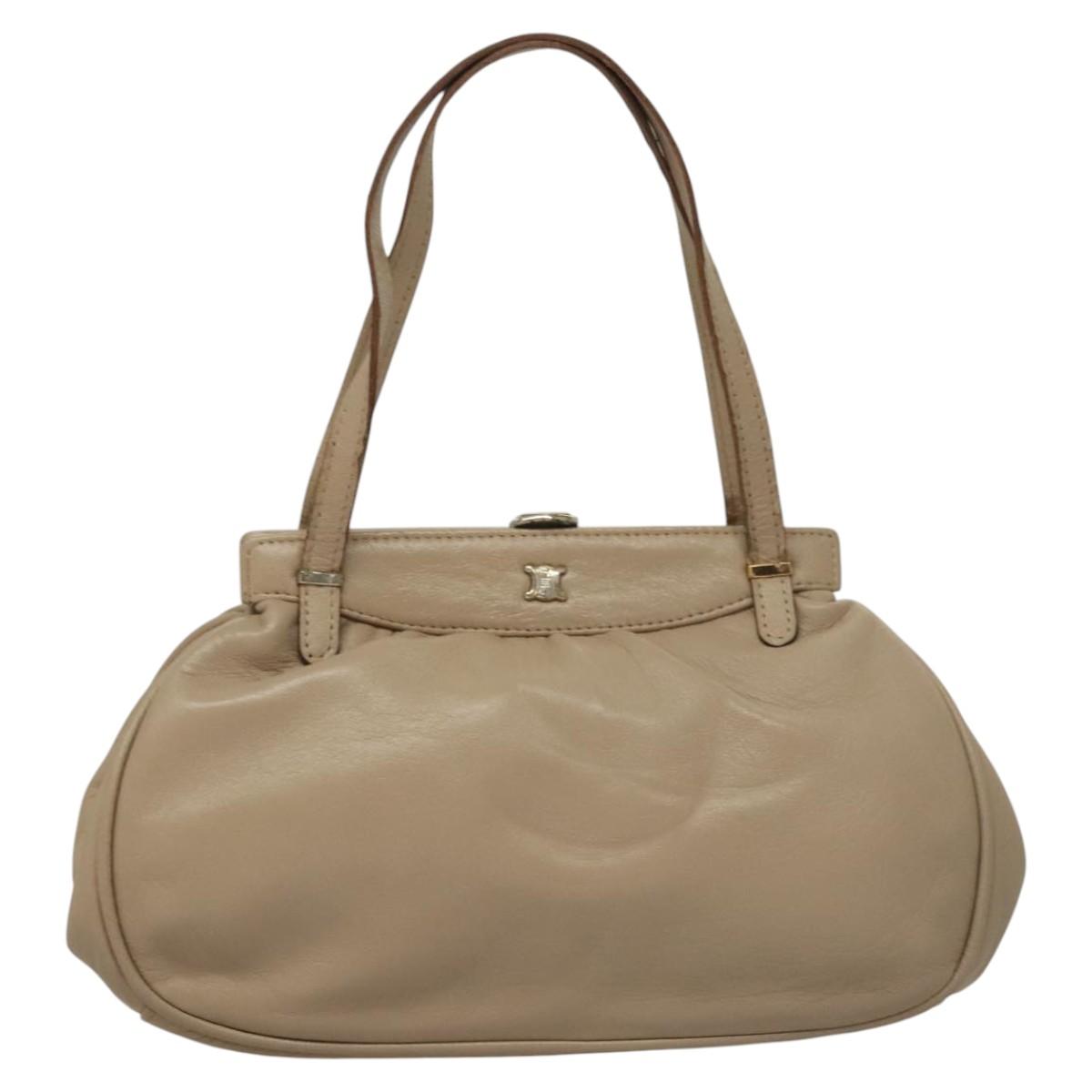 CELINE Hand Bag Leather Beige Auth 117663