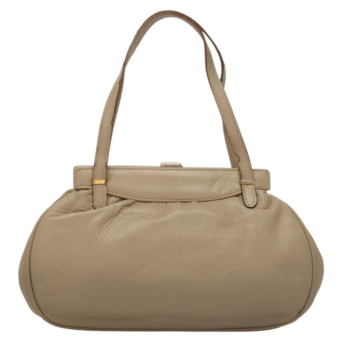 CELINE Hand Bag Leather Beige Auth 117663